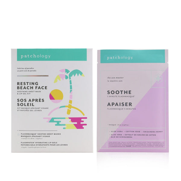Patchology Resting Beach Face Soothing Sheet Mask & Lip Gel Kit: 2x Soothe Sheet Masks + 2 Hydrating Lip Gels Patches 