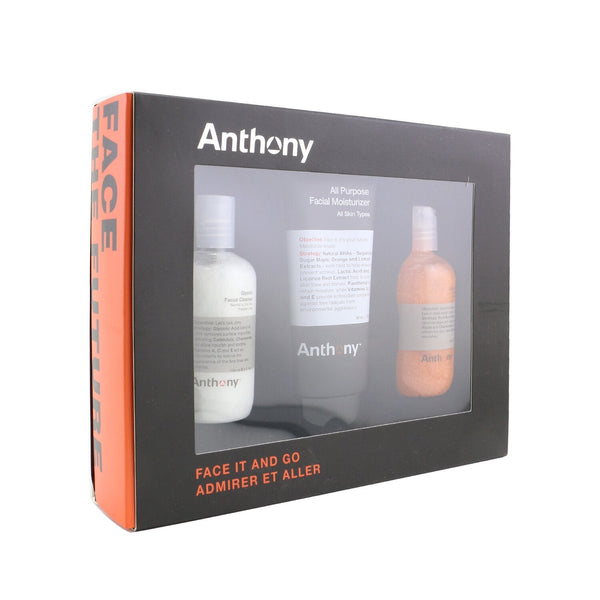 Anthony Face It & Go Kit: Glycolic Facial Cleanser 100ml + All Purpose Facial Moisturizer 90ml + Facial Scrub 100ml 
