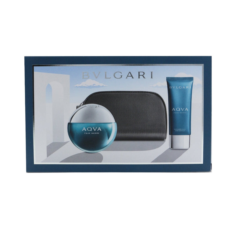 Bvlgari Aqva Pour Homme Coffret: Eau De Toilette Spray 100ml/3.4oz + After Shave Balm 100ml/3.4oz + Pouch  2pcs+Pouch