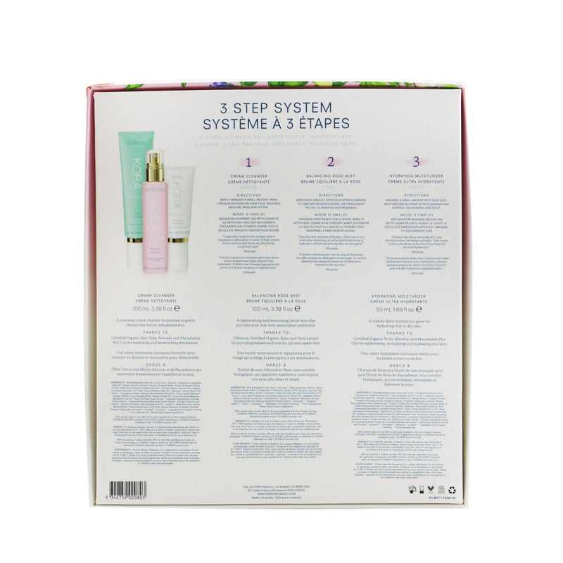 Kora Organics 3 Step System - Dry Skin: Cream Cleanser 100ml + Balancing Rose Mist 100ml + Hydrating Moisturizer 50ml  3pcs