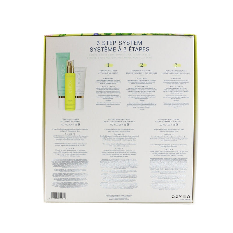 Kora Organics 3 Step System - Oily/Combination Skin: Foaming Cleanser 100ml+ Energizing Citrus Mist 100ml+ Purifying Moisturizer 50ml  3pcs