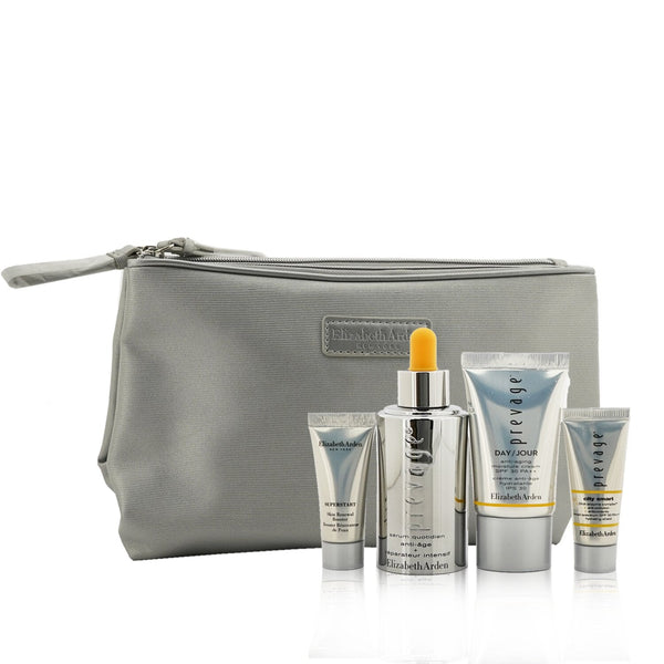 Prevage by Elizabeth Arden Prevage Intensive Repair Anti-Aging Solutions 4-Pieces Set: Intensive Repair Daily Serum 30ml + Moisture Cream SPF 30 15ml + City Smart Broad Spectrum SPF 50 5ml + Skin Renewal Booster 5ml + Bag 