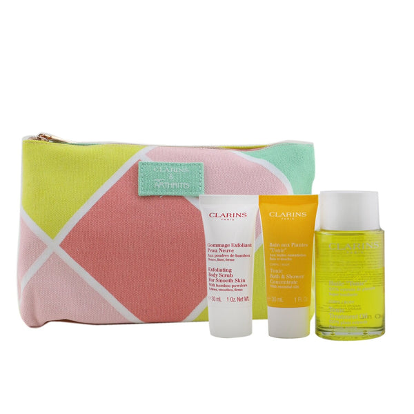 Clarins Tonic Collection: Tonic Body Treatment Oil 100ml+ Exfoliating Body Scrub 30ml+ Tonic Bath & Shower Concentrate 30ml+ Bag 