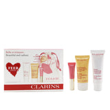 Clarins Beautiful & Radiant Set: Beauty Flash Balm 50ml+ Gentle Exfoliating Cleanser 30ml+ Lip Perfector 5ml+ Bag 