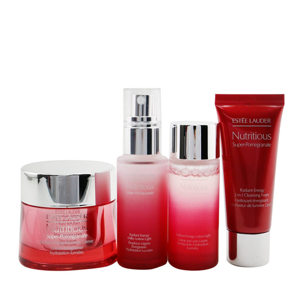 Estee Lauder Nutritious Super-Pomegranate Reveal A Rosy Radiance Set: Moisture Creme+ Milky Lotion Light+ Lotion Light+ Cleansing Foam...(Box Slightly Damaged) 