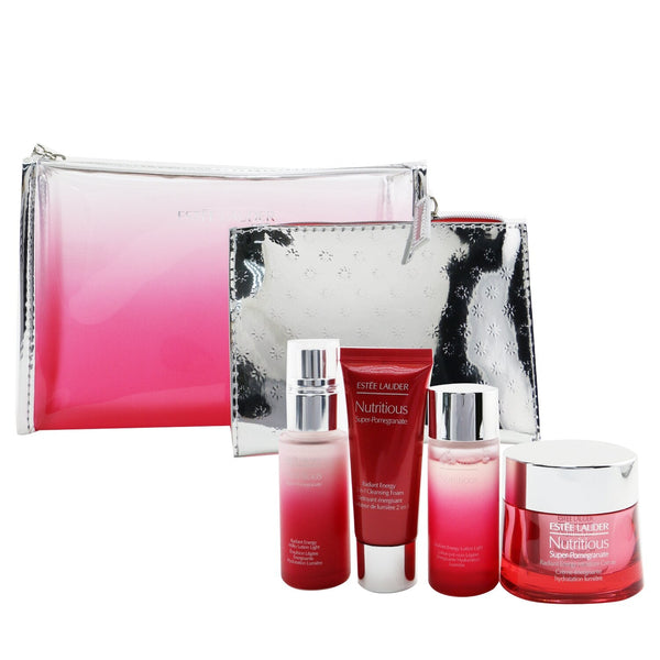 Estee Lauder Nutritious Super-Pomegranate Reveal A Rosy Radiance Set: Moisture Creme+ Milky Lotion Light+ Lotion+ Cleansing Foam ...  4pcs+2bags