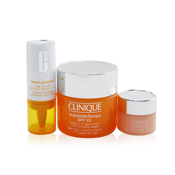 Clinique Derm Pro Solutions (For Tired Skin): Superdefense SPF 25 50ml+ Fresh Pressed Daily Booster 8.5ml+ All About Eye 5ml  3pcs