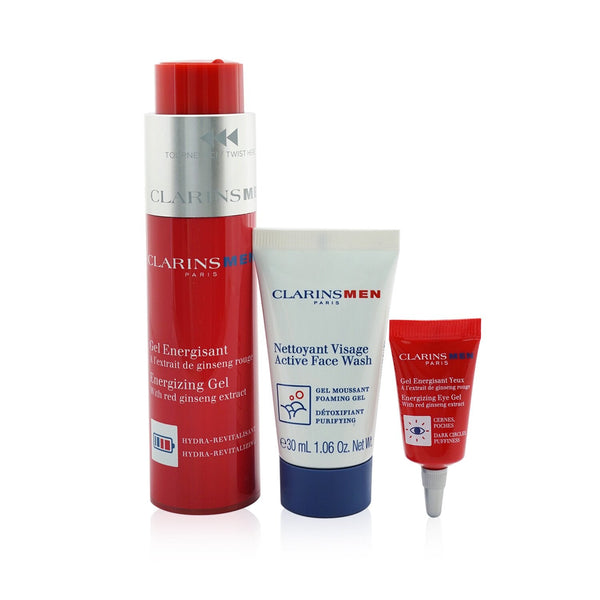 Clarins Clarinsmen Energizing Essentials Set: Energizing Gel 50ml + Active Face Wash 30ml + Energizing Eye Gel 3ml + Bag  3pcs+1bag