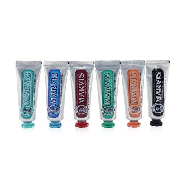 Marvis Flavour Collection: (Amarelli Licorice + Classic Strong Mint + Cinnamon Mint + Ginger Mint Toothpaste + Aquatic Mint Toothpaste + Anise Mint Toothpaste) Travel-Sized Toothpastes  6x 25ml/1.3oz