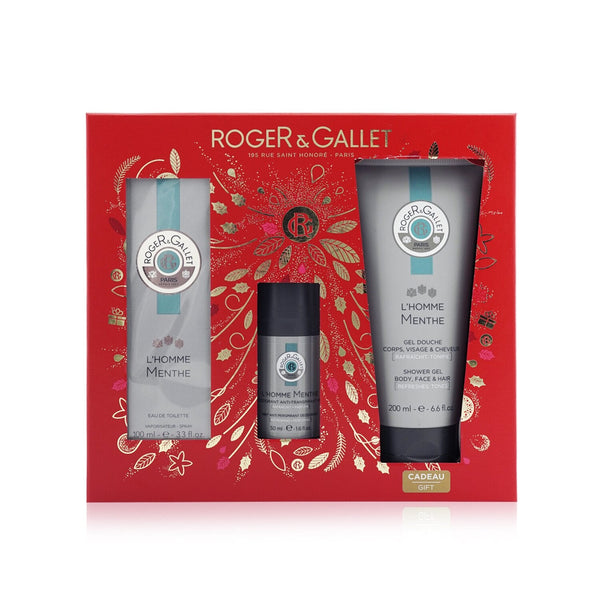 Roger & Gallet L'Homme Menthe Coffret: Eau De Toilette Spray 100ml/3.3oz +Anti-Perspirant Deodorant 50ml/1.6oz+Shower Gel 200ml/6.6oz  3pcs