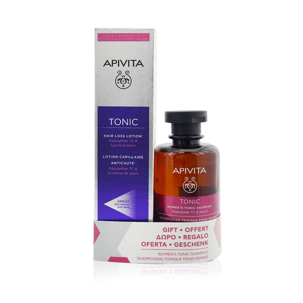 Apivita Hair Loss Lotion with Hippophae TC & Lupine Protein 150ml (Free: Women's Tonic Shampoo with Hippophae TC & Laurel - Helps Improve Hair Thickness 250ml)  2pcs