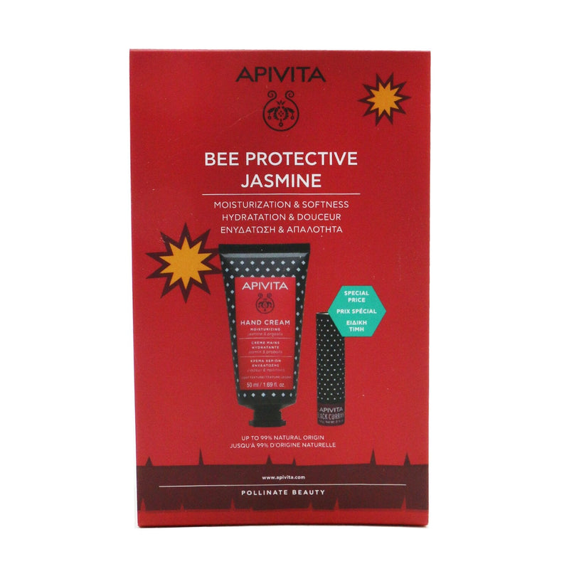 Apivita Bee Protective Jasmine Set: Hand Cream Jasmine & Propolis 50ml+ Lip Care Black Currant  2pcs