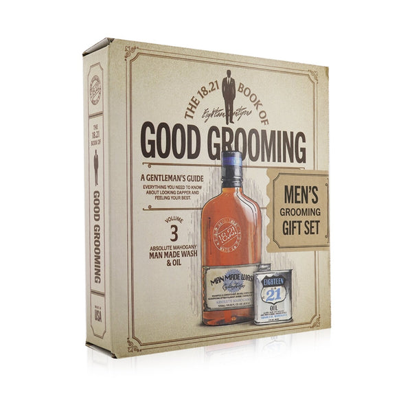18.21 Man Made Book of Good Grooming Gift Set Volume 3: Absolute Mahogany (Wash 532ml  + Oil 60ml )  2pcs