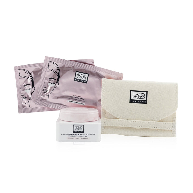 Erno Laszlo Rising Star Travel Set: Hydra-Therapy Memory Gel Sleep Mask 15ml+ 2x Multi-Task Serum Eye Mask 2 patches+ Gua Sha Tool+ Bag  4pcs+1bag