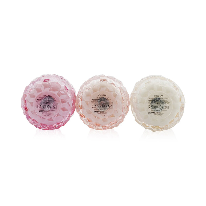 Voluspa Macaron Candle Coffret: Rose Petal Ice Cream, Rose Otto, Rose Colored Glasses  3x5.1g/1.8oz