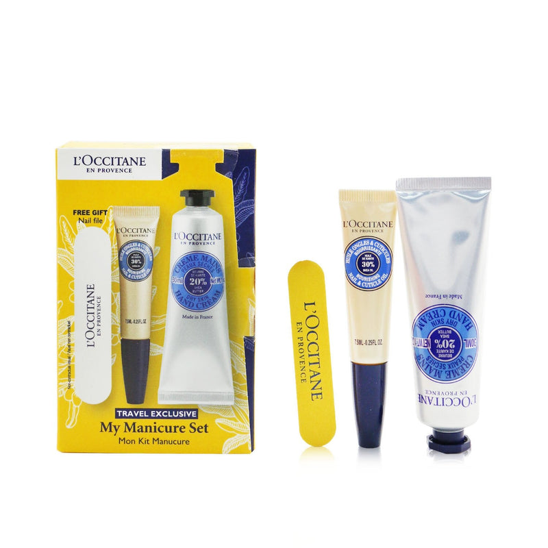 L'Occitane My Manicure Set: Shea Butter Hand Cream 30ml + Shea Butter Nail & Cuticle Nourishing Oil 7.5ml + Nail File  3pcs
