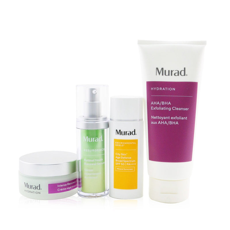 Murad Murad Skin Clinic Radiance Revealed With Murad Set: Retinol Youth Renewal Serum 30ml + City Skin Age Defense Mineral Sunscreen SPF 50 50ml + AHA/ BHA Exfoliating Cleanser 200ml + Intense Recovery Cream 50ml  4pcs