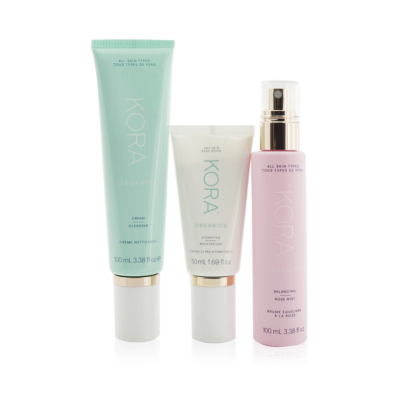 Kora Organics 3 Step System - Dry Skin: Cream Cleanser 100ml + Balancing Rose Mist 100ml + Hydrating Moisturizer 50ml (Box Slightly Damaged)  3pcs