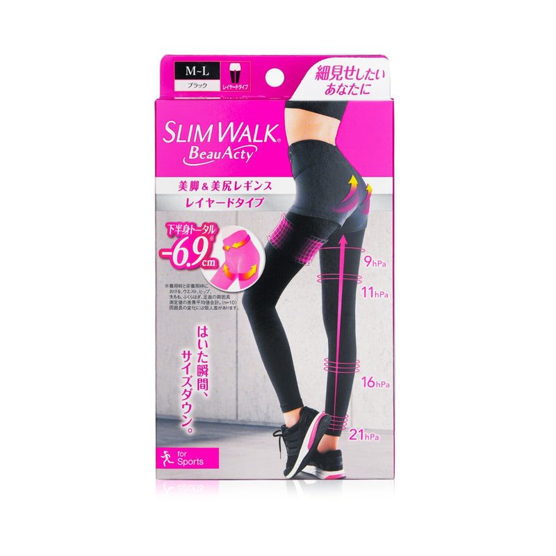 SlimWalk Compression Leggings for Sports (Sweat-Absorbent, Quick-Drying) - # Black (Size: M-L)  1pair