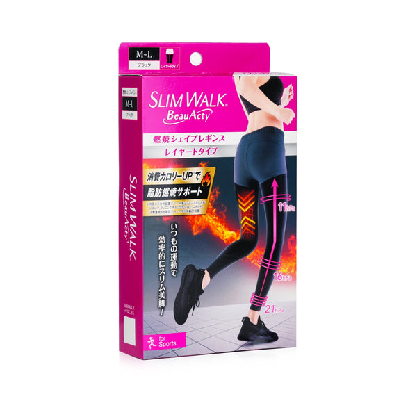 SlimWalk Compression Leggings with Taping Function for Sports - #Black (Size: M-L)  1pair