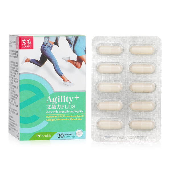 EcKare Agility+ - Strength and Agility - Hyaluronic Acid, Undenatured Type II Collagen, Glucosamine, Chondroitin  30 Capsules