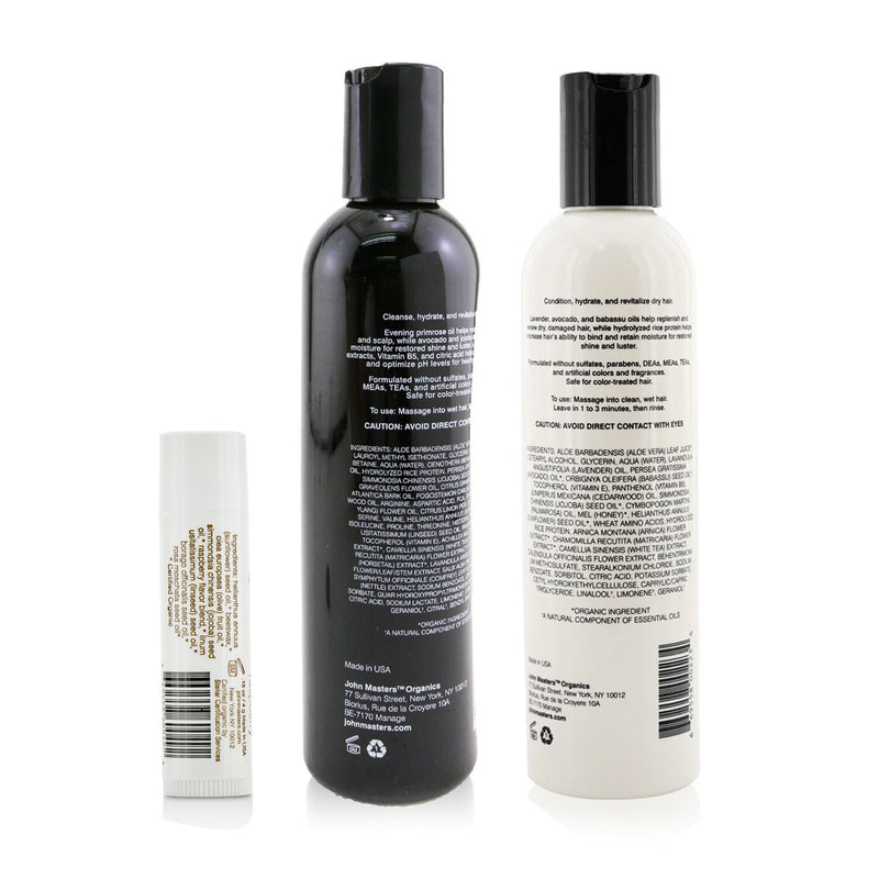 John Masters Organics Shampoo For Dry Hair with Evening Primrose 236ml+Conditioner For Dry Hair with Lavender & Avocado 236ml+Lip Calm 4g  3pcs