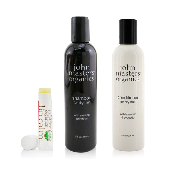 John Masters Organics Shampoo For Dry Hair with Evening Primrose 236ml+Conditioner For Dry Hair with Lavender & Avocado 236ml+Lip Calm 4g  3pcs