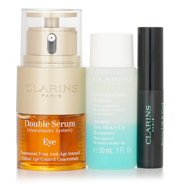 Clarins Clarins Double Serum Eye Set: Double Serum Eye 20ml + Instant Eye Make-up Remover 30ml + Supra Lift & Curl Mascara 3ml  3pcs