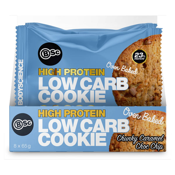 Body Science High Protein Low Carb Cookie 65g - Chunky Caramel Choc Chip 8 Box