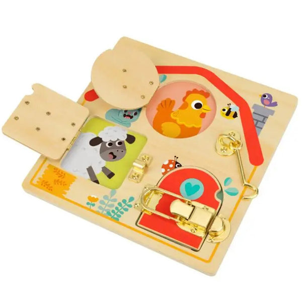 Tooky Toy Co Latches Activity Board - Farm  22x22x9cm