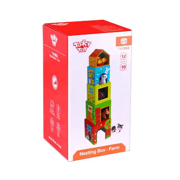 Tooky Toy Co Nesting Box - Farm  13x13x13cm