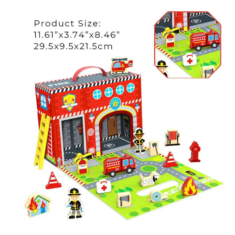 Tooky Toy Co Fire Station Box  30x10x22cm