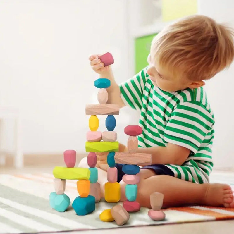 Tooky Toy Co Wooden Stacking Stones - 32pcs  24x18x5cm