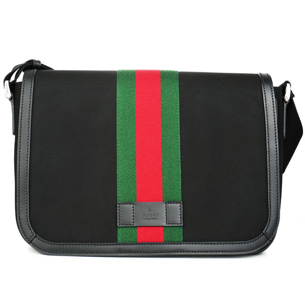 Gucci Techno Canvas Web Stripe Black Messenger Bag 630921  Fixed Size