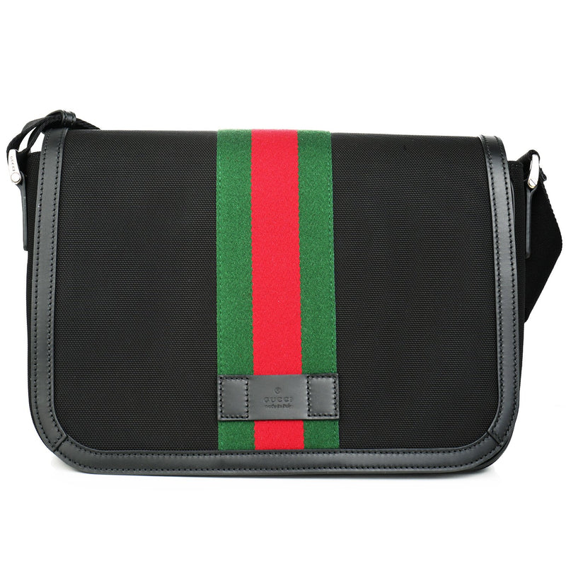 Gucci Techno Canvas Web Stripe Black Messenger Bag 630921  Fixed Size