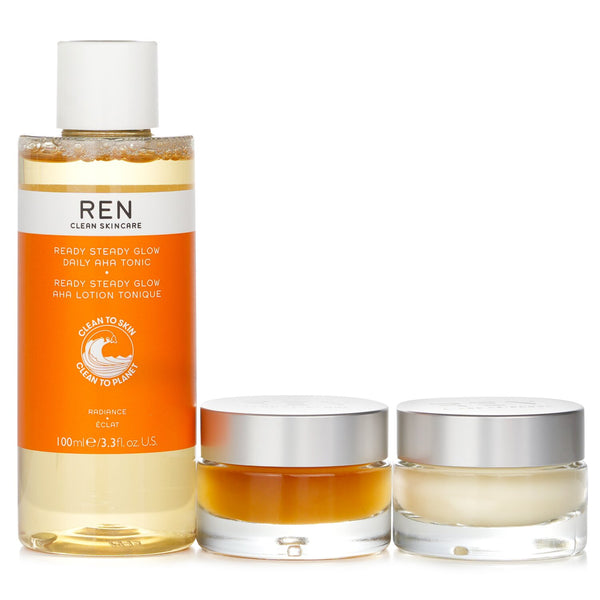 Ren The Gift of Glow Trio X'mas Set: AHA Tonic 100ml + Vitamin Gel Cream 15ml + Radiance Renewal Mask 15ml  3pcs