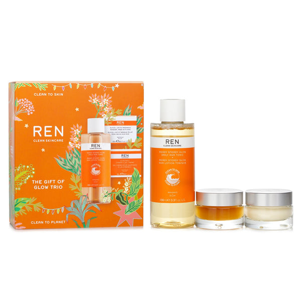 Ren The Gift of Glow Trio X'mas Set: AHA Tonic 100ml + Vitamin Gel Cream 15ml + Radiance Renewal Mask 15ml  3pcs