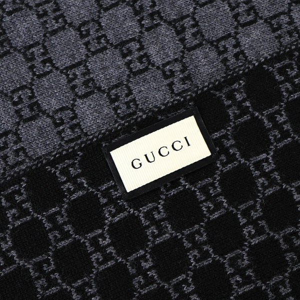 Gucci Wool Web Stripe GG Guccissima Scarf 438253  Black