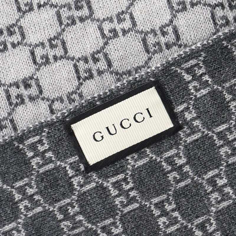 Gucci Wool Web Stripe GG Guccissima Scarf 438253  Grey