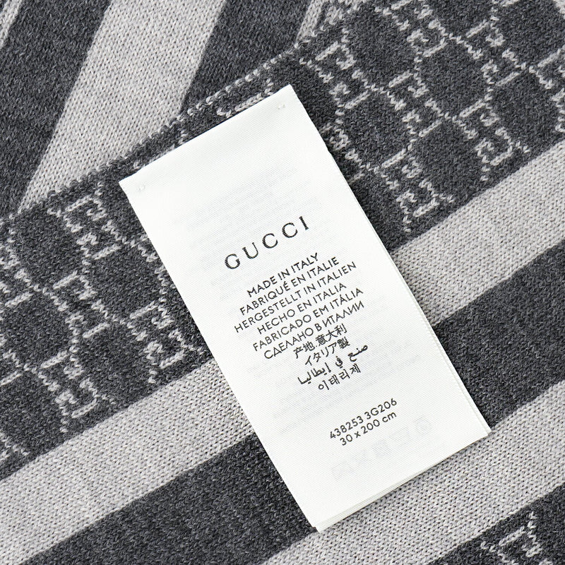 Gucci Wool Web Stripe GG Guccissima Scarf 438253  Grey