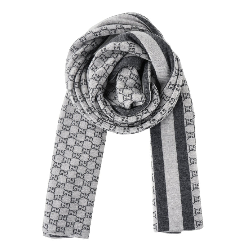 Gucci Wool Web Stripe GG Guccissima Scarf 438253  Grey