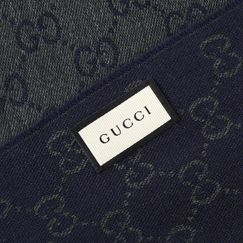 Gucci HALF GG LOGO WOOL SCARF 344994  Black