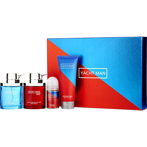 Myrurgia Yacht Man Blue Eau De Toilette Spray 100ml/3.4oz & Red Eau De Toilette Spray 100ml/3.4oz & Aftershave Balm 150ml/5oz & Deodorant Stick Roll On 50ml/1.7oz