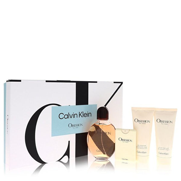 Calvin Klein Obsession Gift Set - Eau De Toilette Spray + Mini Eau De Toilette Spray + 3.4 oz After Shave Balm + 3.4 oz Body Wash 4.2 oz