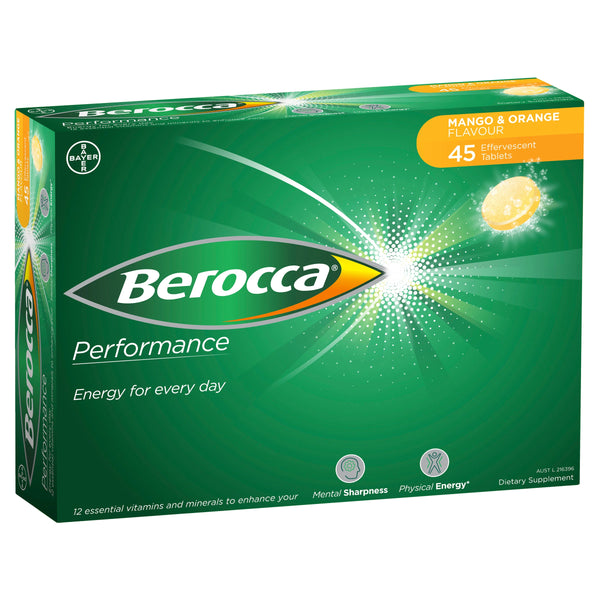Berocca Energy Vitamin Mango & Orange Effervescent Tablets 45 Pack