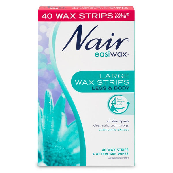 Nair Easiwax Large Wax Strips For Legs & Body, Value Pack 40 Pack