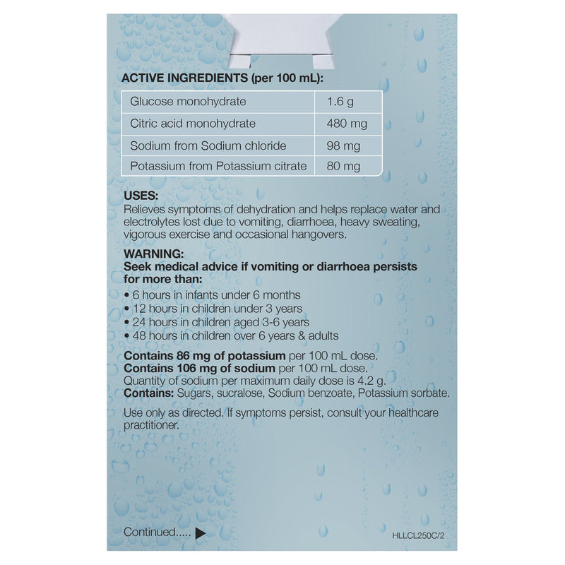 Hydralyte Colour Free Lemonade 250ml 4 Pack