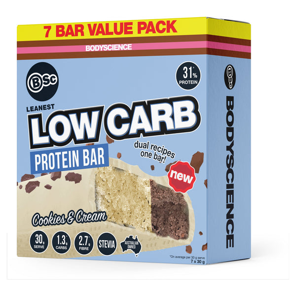 Body Science Low Carb High Protein Bar 30g - Cookies & Cream 7 Box
