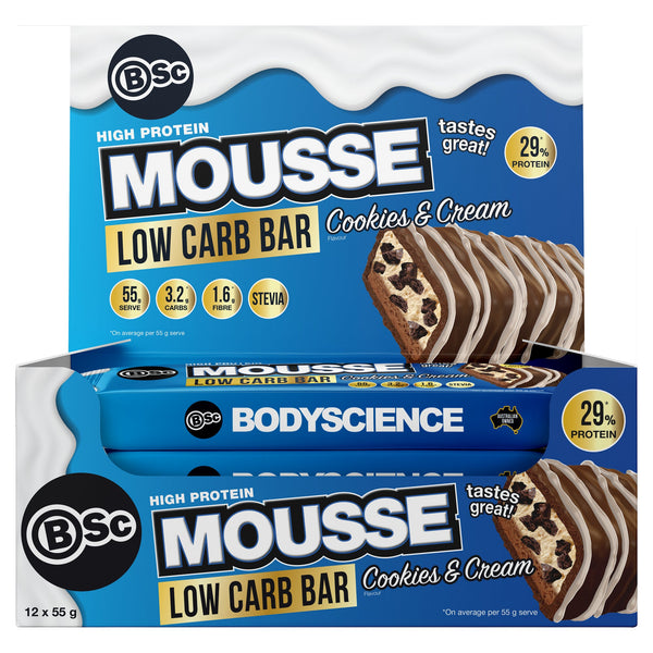 Body Science Low Carb High Protein Mousse Bar 55g  - Cookies & Cream 12 Box