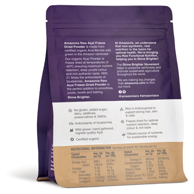 Amazonia Raw Acai Berry Freeze Dried Powder 50g – Fresh Beauty Co. USA